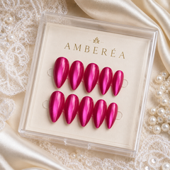 Hot Pink Cat Eye Press On Nails | Handmade Reusable Glossy Nails by AMBERÉA