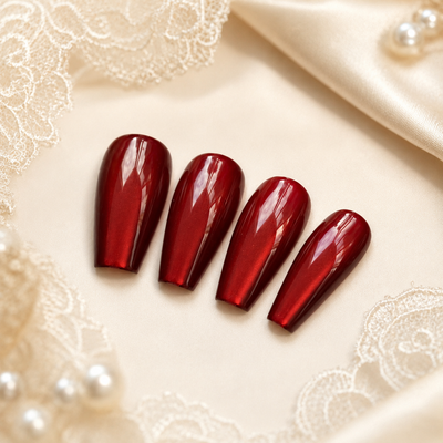 Ruby Red Cat-Eye Press-On Nails – Long Coffin