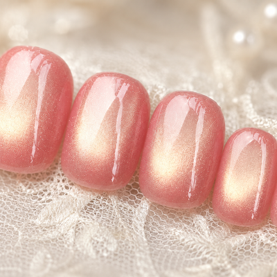 Peach Pink Gold Cat-Eye Press-On Nails – Pearl Shimmer