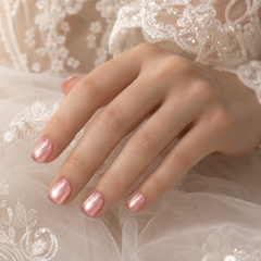 Peach Pink Gold Cat Eye Press On Nails | Handmade Reusable Short Square Nails by AMBERÉA
