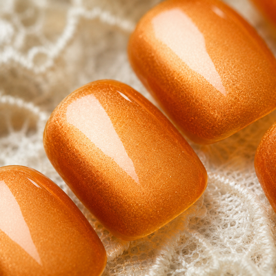 Orange Gold Cat-Eye Press-On Nails – Copper Glow