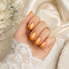 Orange Gold Cat Eye Press On Nails | Handmade Reusable Short Square Nails by AMBERÉA