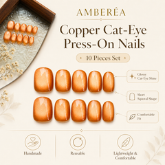 Orange Gold Cat Eye Press On Nails | Handmade Reusable Short Square Nails by AMBERÉA