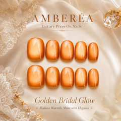 Orange Gold Cat Eye Press On Nails | Handmade Reusable Short Square Nails by AMBERÉA