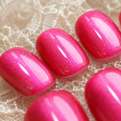 Bright Pink Cat-Eye Press-On Nails