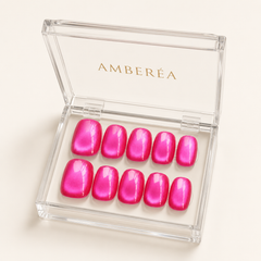 Bright Pink Cat Eye Press On Nails | Handmade Reusable Short Square Nails by AMBERÉA