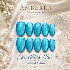 Bright Blue Cat Eye Press On Nails | Handmade Reusable Almond Nails by AMBERÉA