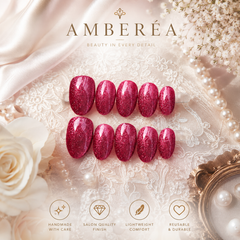 Fuchsia Glitter Cat Eye Press On Nails | Handmade Reusable Sparkle Almond Nails by AMBERÉA