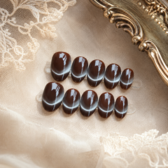 Dark Chocolate Brown Cat Eye Press On Nails | Handmade Reusable Glossy Nails by AMBERÉA