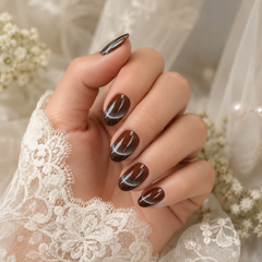 Dark Chocolate Brown Cat Eye Press On Nails | Handmade Reusable Glossy Nails by AMBERÉA