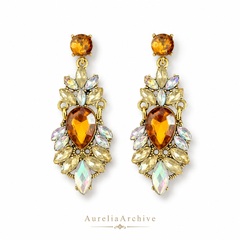 Vintage Amber Crystal Drop Earrings | Gold Statement Jewelry for Women