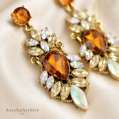 Vintage Amber Crystal Drop Earrings | Gold Statement Jewelry for Women