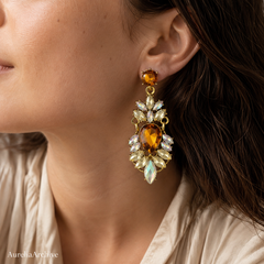 Vintage Amber Crystal Drop Earrings | Gold Statement Jewelry for Women