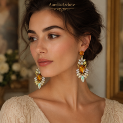 Vintage Amber Crystal Drop Earrings | Gold Statement Jewelry for Women