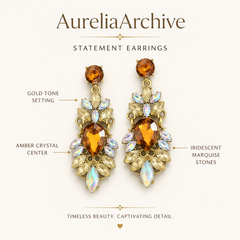 Vintage Amber Crystal Drop Earrings | Gold Statement Jewelry for Women