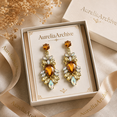 Vintage Amber Crystal Drop Earrings | Gold Statement Jewelry for Women