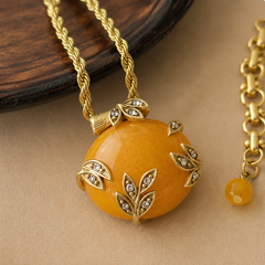 Golden Amber Gemstone Necklace Set | Vintage Gold Jewelry & Earrings