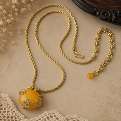 Golden Amber Gemstone Necklace Set | Vintage Gold Jewelry & Earrings