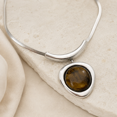 Natural Tiger Eye Necklace & Earrings Set | Minimalist Gemstone Jewelry
