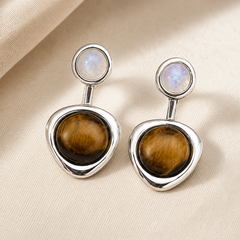 Natural Tiger Eye Necklace & Earrings Set | Minimalist Gemstone Jewelry