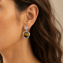 Natural Tiger Eye Necklace & Earrings Set | Minimalist Gemstone Jewelry
