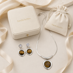 Natural Tiger Eye Necklace & Earrings Set | Minimalist Gemstone Jewelry