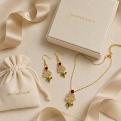 Crystal Flower Necklace & Earrings Set | Vintage Gold Floral Jewelry for Women