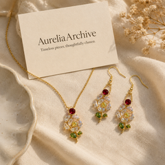 Crystal Flower Necklace & Earrings Set | Vintage Gold Floral Jewelry for Women