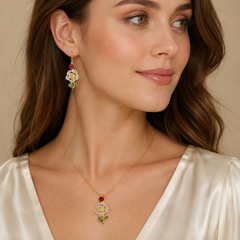 Crystal Flower Necklace & Earrings Set | Vintage Gold Floral Jewelry for Women