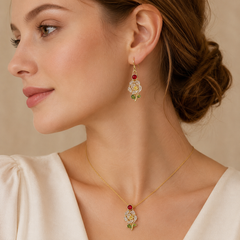 Crystal Flower Necklace & Earrings Set | Vintage Gold Floral Jewelry for Women