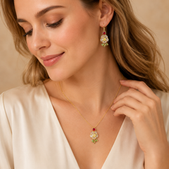 Crystal Flower Necklace & Earrings Set | Vintage Gold Floral Jewelry for Women