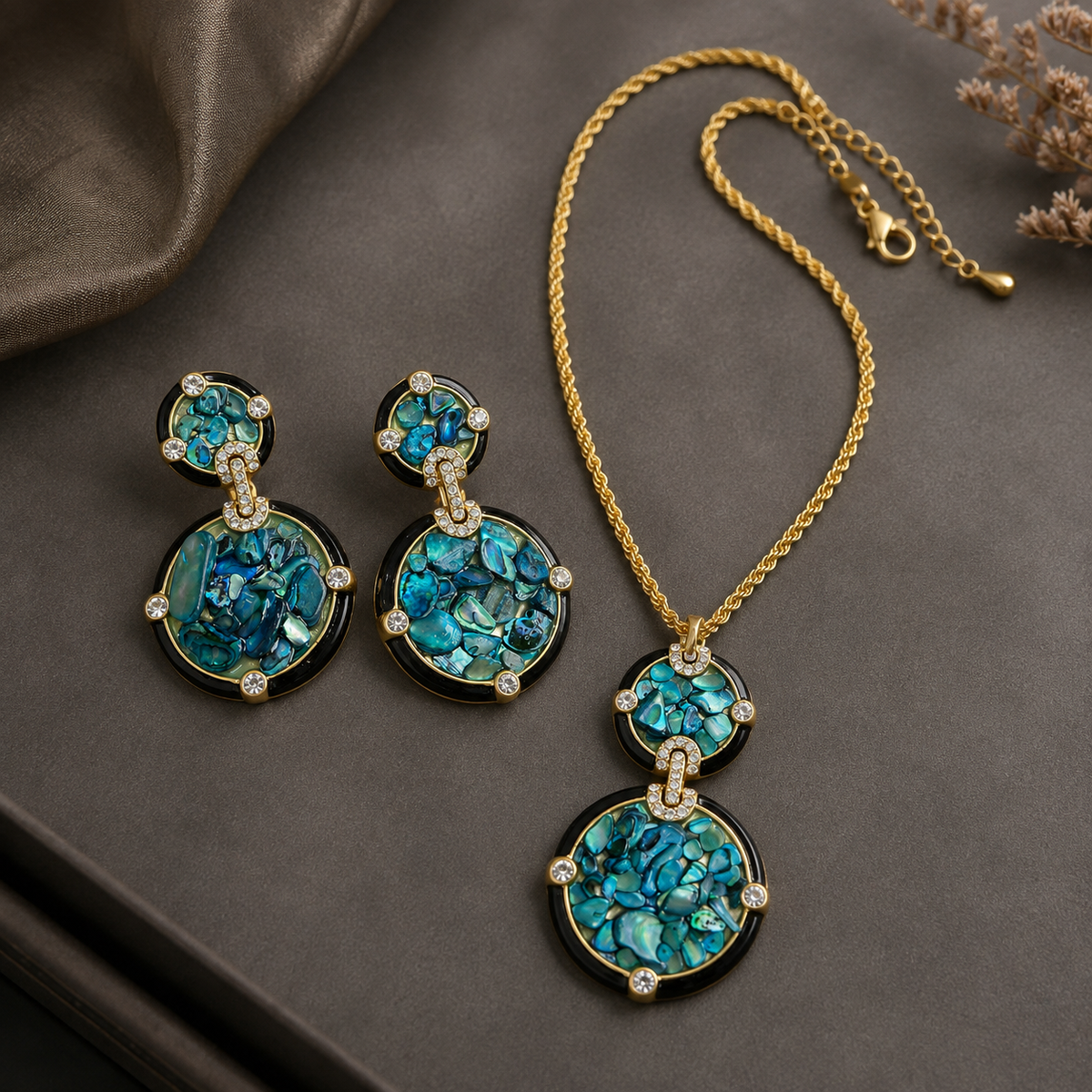 Blue Abalone Shell Necklace & Earrings Set | Luxury Ocean Inspired Jewelry