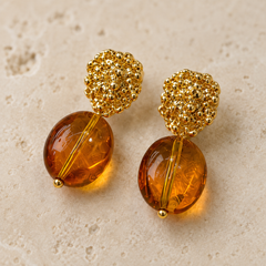 Vintage Amber Necklace & Earrings Set | Luxury Gold Statement Jewelry