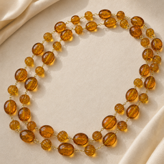Vintage Amber Necklace & Earrings Set | Luxury Gold Statement Jewelry