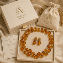 Vintage Amber Necklace & Earrings Set | Luxury Gold Statement Jewelry