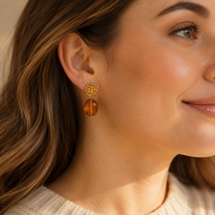 Vintage Amber Necklace & Earrings Set | Luxury Gold Statement Jewelry