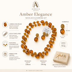 Vintage Amber Necklace & Earrings Set | Luxury Gold Statement Jewelry