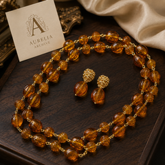 Vintage Amber Necklace & Earrings Set | Luxury Gold Statement Jewelry