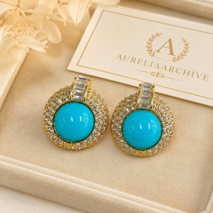 Turquoise Blue Crystal Statement Earrings | Vintage Gold Rhinestone Jewelry