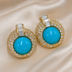 Turquoise Blue Crystal Statement Earrings | Vintage Gold Rhinestone Jewelry
