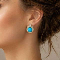 Turquoise Blue Crystal Statement Earrings | Vintage Gold Rhinestone Jewelry