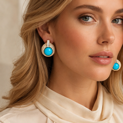 Turquoise Blue Crystal Statement Earrings | Vintage Gold Rhinestone Jewelry