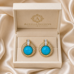 Turquoise Blue Crystal Statement Earrings | Vintage Gold Rhinestone Jewelry