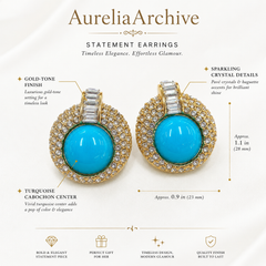Turquoise Blue Crystal Statement Earrings | Vintage Gold Rhinestone Jewelry
