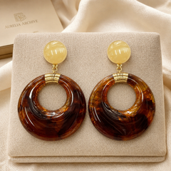 Amber Tortoiseshell Hoop Earrings | Vintage Gold Statement Earrings for Women