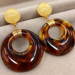Amber Tortoiseshell Hoop Earrings | Vintage Gold Statement Earrings for Women