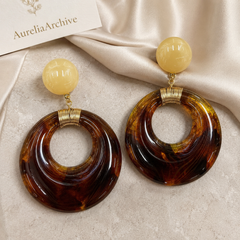 Amber Tortoiseshell Hoop Earrings | Vintage Gold Statement Earrings for Women