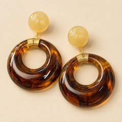 Amber Tortoiseshell Hoop Earrings | Vintage Gold Statement Earrings for Women