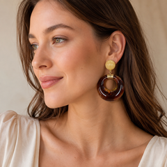 Amber Tortoiseshell Hoop Earrings | Vintage Gold Statement Earrings for Women