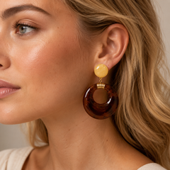 Amber Tortoiseshell Hoop Earrings | Vintage Gold Statement Earrings for Women